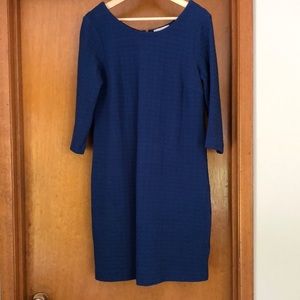 Ganni blue textured stretch shift dress from Anthropologie.
